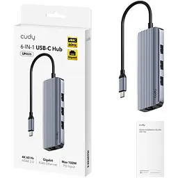 Хаб USB-С 6-в-1,1хHDMI 4K, 1хUSB-C, 1хUSB-A 3.0 5 Гбіт/с, 2 х передачі даних USB-A 2.0, Cudy - мініатюра 2