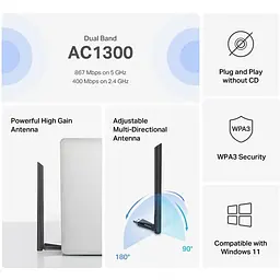 Адаптер WiFi Mercusys MA30H AC1300, USB - мініатюра 5