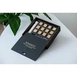 Золоті сталеві кубики для віскі Whiskey Stones у дерев'яній коробці - 12 кубиків для охолодження віскі - мініатюра 2