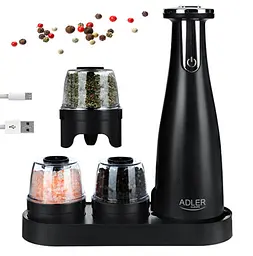 Набір з 3 млинів для спецій солі та перцю Adler AD 4449 на USB black - мініатюра 2