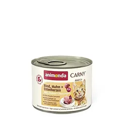 Вологий корм Animonda Carny для дорослих кішок, з яловичиною, куркою та качиними серцями, 200 г - мініатюра 3