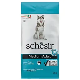 Сухий монопротеїновий корм Schesir Dog Medium Adult Fish Шезір для дорослих собак середніх порід з рибою 12 кг (ШСВСР12)