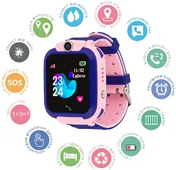 Дитячий розумний годинник KID Watch S12 з камерою SIM картою та картою пам'яті вологозахисту IP67 Рожевий + Карта пам'яті 32Гб - мініатюра 4