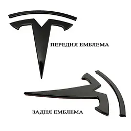 Емблема передня Tesla 3/Y Чорна матова 78 мм метал на скотчі (Завод) - мініатюра 3