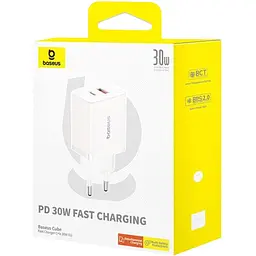 Мережевий зарядний пристрій Baseus Cube Baseus Cube 30W USB-A + USB-C Moon White (P10111404213-00) [132864] - мініатюра 6