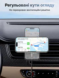Магнітний автотримач із бездротовим заряджанням UGREEN W758 Qi2 до 25 Вт для iPhone 16/17 з iOS 26+ до 15 Вт для iPhone 12–15 вхід USB-C потрібні окремий адаптер для прикурювача від 45 Вт і кабель від 60 Вт кріплення на прямі горизонтальні/вертикальні ламелі решітки обертання 360° iPhone StandBy контроль температури захисне вимкнення при сторонніх предметах кабель USB-C ↔ USB-C 1 м у комплекті сріблясто-сірий із синім акцентом і темно-сірим кріпленням (55967) - мініатюра 13