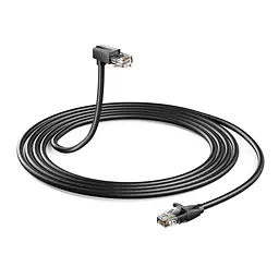 Кутовий патч-корд Ethernet Vention 1 м мережевий кабель RJ45 штекер прямий і RJ45 штекер із вигином угору 90° Cat.6 UTP до 1000 Мбіт/с позолочені контакти жили 26 AWG чорний (IBVBF)
