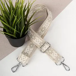 Ремінь для сумки текстильний 38 мм 2041 silver з карабінами бежево-сірий