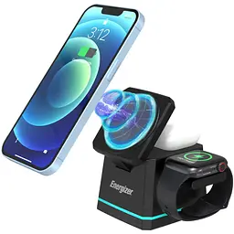 Зарядний пристрій 15W 3-in-1 Magnetic Wireless Fast Charger black Energizer - мініатюра 3