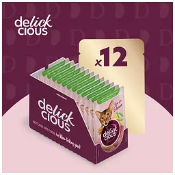 Вологий корм для кішок Delickcious Шматочки з ягнятиною, курячим філе і квасолею спаржевою в желе 85 г (4820269143128) - мініатюра 5