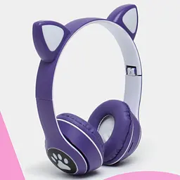 Бездротові навушники з вушками фіолетові bluetooth навушники з підсвічуванням дитячі Headset MZ-023