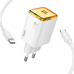 МЗП Hoco N54 Monsoon PD45W (1USB-C) + кабель Type-C to Type-C White - мініатюра 2