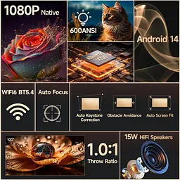 Смарт проектор з автофокусом Magcubic HY350 Max Android 14, chip H726, 8K24fps, 2GB/16GB Wi-Fi 2.4G/5G Кінотеатр White (19033) - мініатюра 6