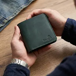 Невелике вінтажне шкіряне портмоне Shvigel 16603 зелене - мініатюра 2