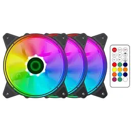 Вентилятор 120 мм GameMax RQ300 чорний 3 шт. 120х120х25 мм ARGB підсвічування 600-1100 об/хв до 21 дБ 3-pin/Molex/3-pin