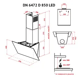 Витяжка декоративна похила PERFELLI DN 6472 D 850 BL LED - мініатюра 11