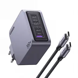 Мережевий зарядний пристрій UGREEN Nexode Pro X763 загальна потужність до 160 Вт 3 USB-C + 1 USB-A USB-C1 до 140 Вт PD 3.1 PPS сірий (25877)