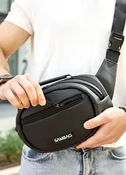 Сумка через плече бананка Sambag Flex чорна 30 × 17 × 10 см (85351001m) - мініатюра 4