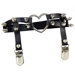 Підв'язки для панчіх еко-шкіра з шипами та сердечком Black 2 шт. - мініатюра 7