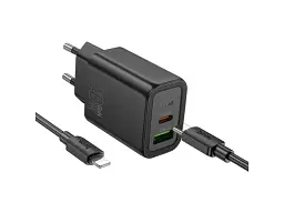 Мережевий зарядний пристрій Hoco N61 Gentle 20 W Lightning - USB Type-C cable Black (6942007644259)