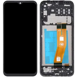 Дисплей Samsung A145 Galaxy A14 4G чорний, жовтий шлейф, оригінал PRC, з рамкою