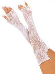 Мітенки Leg Avenue Lace Opera Length Fingerless Gloves, білі, ажурні, довжина вище ліктя