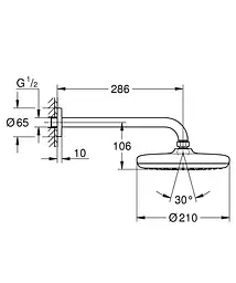 Верхній душ з душовим кронштейном 286 мм, 1 режим струменя Grohe Tempesta 210 1022182430, Чорний матовий - мініатюра 5