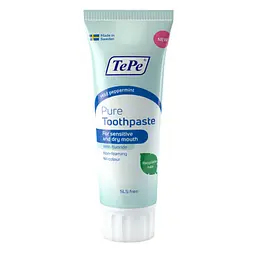 Зубная паста TePe Pure, от чувствительных десен и сухости во рту, с фтором, нежный вкус мяты, 75 мл
