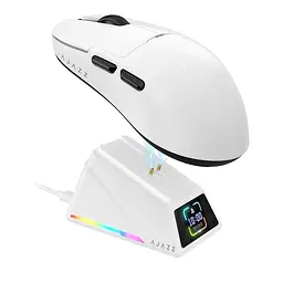 Ігрова бездротова мишка AJAZZ AJ159 Apex /Три режими підключення / 42000 DPI / сенсор PAW3950 / Док-станція з LED-дисплеєм / White