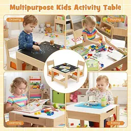 Комплект дитячих меблів Costway Kids Play 3-in-1 Desk стіл та 2 стільці з двосторонньою стільницею-дошкою та ящиками - мініатюра 7