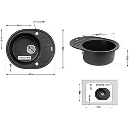 Кухонна мийка Lidz 620x500/200 BLM-14 чорний металік (LIDZBLM14620500200) - мініатюра 7
