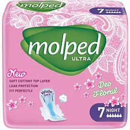Гігієнічні прокладки Molped Ultra night deo floral 6 крапель 7 шт.