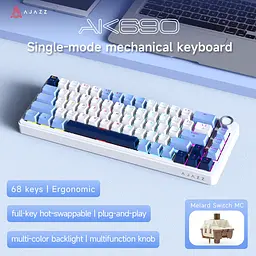 Ігрова механічна дротова клавіатура Ajazz Ak690 / 68 клавіш / Hot-Swap / RGB / Melard Switch MC / White Blue - мініатюра 2