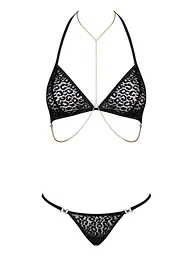 Комплект із ланцюжками Obsessive Pantheria 2-pcs set black L/XL, бюстгальтер, трусики - мініатюра 3