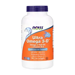 Жирні кислоти Now Foods Ультра Омега 3 і Вітамін D, Ultra Omega 3-D, 180 гелеві Капс (NOW-01664)