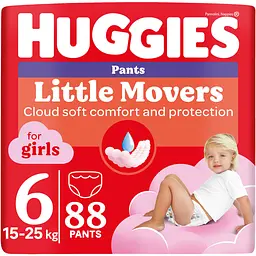 Уцінка. Підгузки-трусики для дівчаток Huggies Pants Little Movers 6 (15-25 кг) 88 шт.