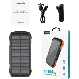 Батарея універсальна Choetech 10000mAh, 5V/2.1A, solar panel, Qi-5W, Black-Orange (B659-OR) - мініатюра 4