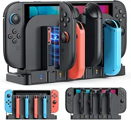 Зарядна док-станція YUANHOT 9-в-1 для контролерів Nintendo Switch 2, OLED, Original, Joy-Con двоспрямована магнітна станція чорна (SKU-032)