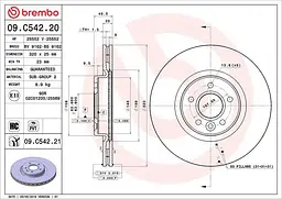 Диск тормозной вентилируемый Volvo V40, C30, V50, S40 II, C70 II 03-19г Brembo ( 09.C542.21 )