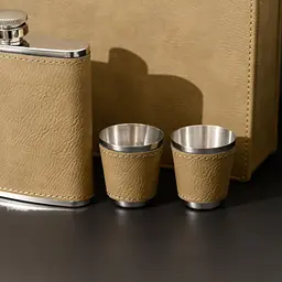 Шкіряний набір із флягою Whiskey Stones у коричневому кольорі та подарунковій коробці з ложементом - мініатюра 8