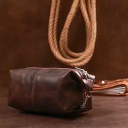 Шкіряна вінтажна косметичка Shvigel 16398 коричнева - мініатюра 8