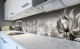 Кухонний фартух Туманний вітер вінілова наклейка для кухні ПВХ Місто Хмарочоси Сірий Happy Pocket Z181395 - мініатюра 6