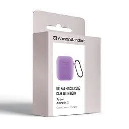 Силіконовий чохол для навушників Apple AirPods 2, Hang Case, фіолетовий, ультратонкий захисний кейс товщиною 2 мм, захист від подряпин, пилу та ударів, компактний, з карабіном для кріплення, ArmorStandart (ARM59690) - мініатюра 3