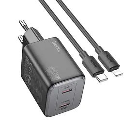 МЗП Hoco N42 Elogiado PD45W (2USB-C) + кабель Type-C to Lightning Black - мініатюра 4