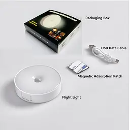 Настінна LED-лампа з датчтком руху 8х2см / Бездротовий круглий нічник USB з магнітним кріпленням - мініатюра 6