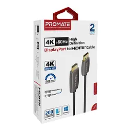 Кабель Promate DisplayPort-HDMI V 1.2 2 м (prolink-dp200.black) - мініатюра 2