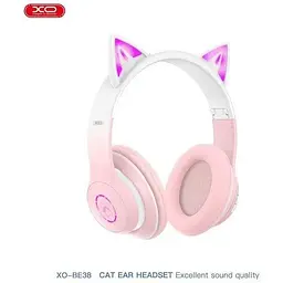Бездротові навушники XO BE38 Cats Ear з вушками кота Гарнітура стерео рожева - мініатюра 2