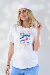Футболка для вагітних та годуючих з яскравим принтом Seaside S Юла Мама білий - мініатюра 3