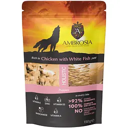 Вологий корм для цуценят Ambrosia паштет з куркою та білою рибою 150 г