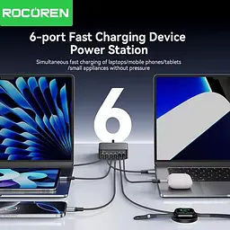 Зарядний пристрій адаптер живлення Rocoren 200 W GaN 0242 2U+4C чорна вилка США (US plug) - мініатюра 6
